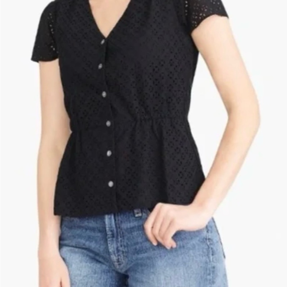 J. Crew Black Eyelet Button-Up Top - Picture 2 of 4